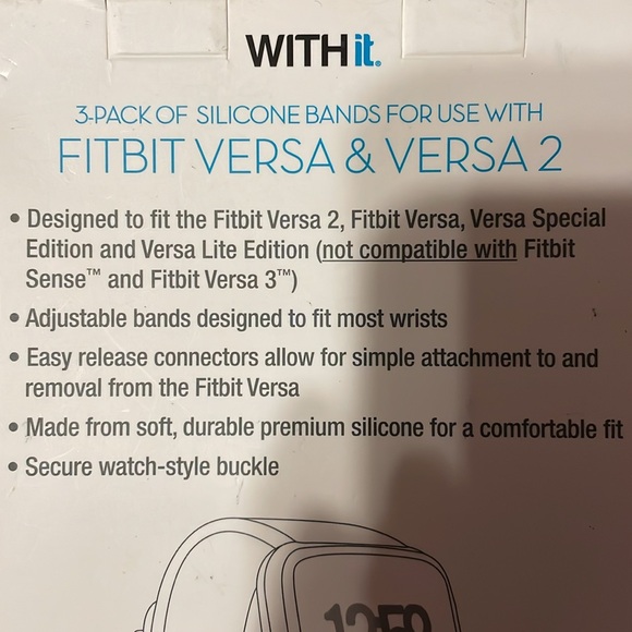 •WITHit•NIB 3-PACK OF SILICONE BANDS FOR USE WITH FITBIT VERSA & VERSA 2 - Picture 4 of 4